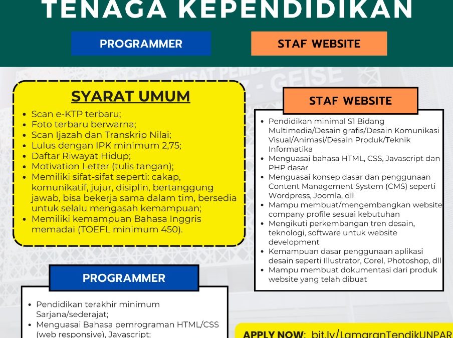 Info Loker: Programmer dan Staf Website DL 31 Agustus 2024