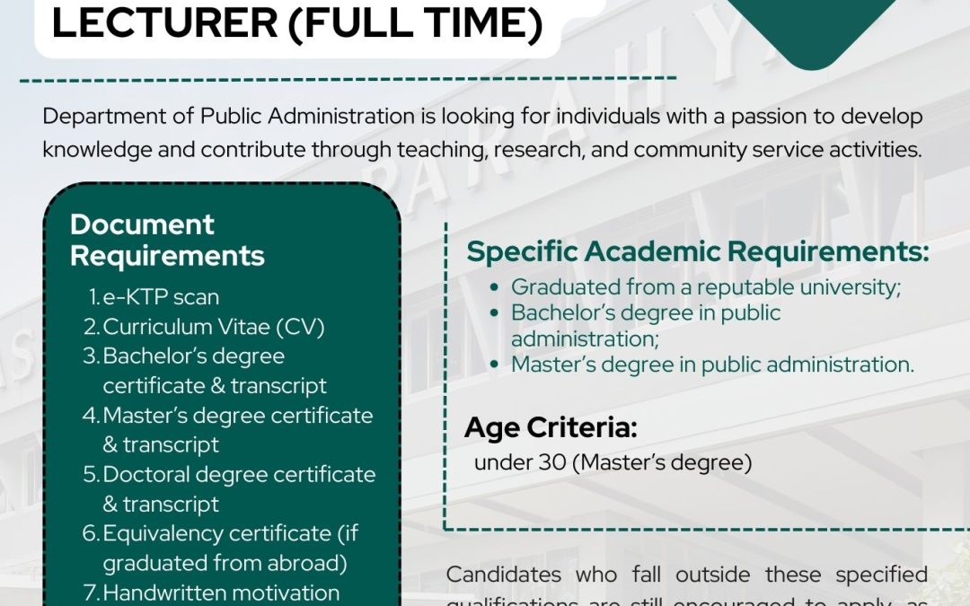 Info Loker: Dosen Administrasi Publik DL 31 Agustus 2024